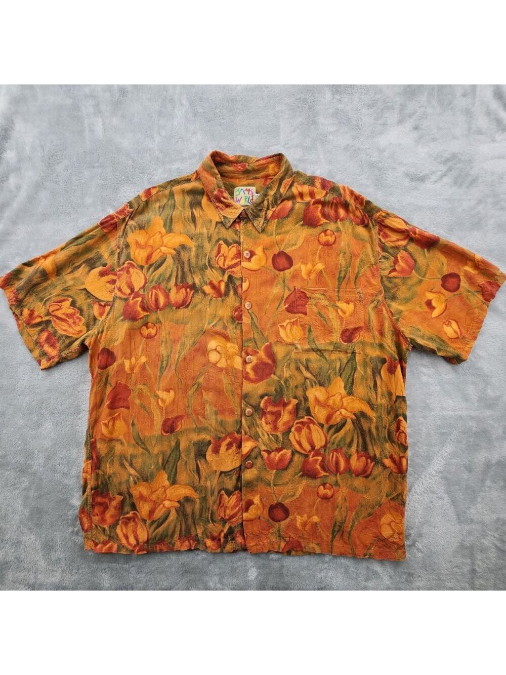 Vintage Jams World Brussels Hawaiian Shirt XXL Rayon Tulips Resort Beach Cruise